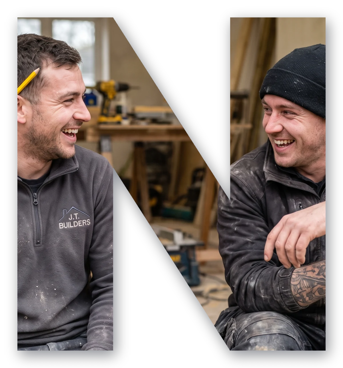 UK tradesmen at work, shaped as the Nexley N